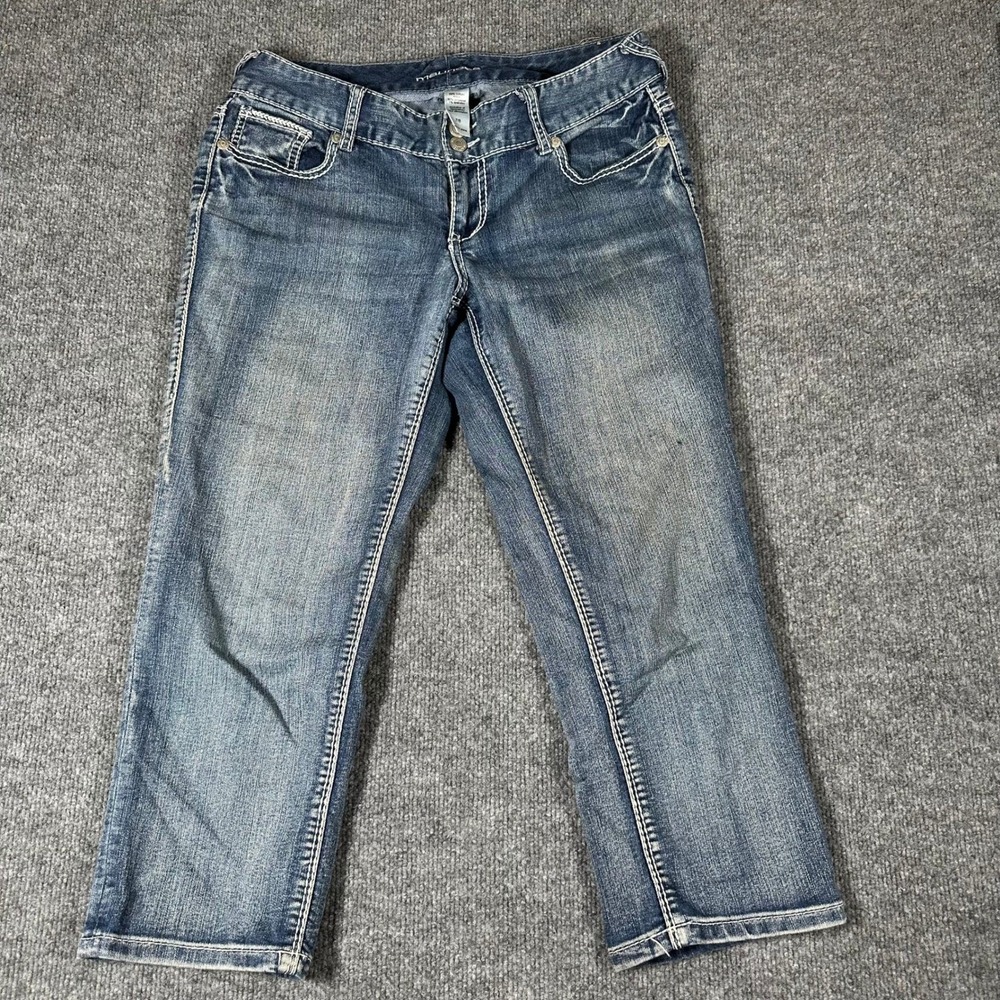 Maurices Jeans Womens Size 7/8 Blue Cropped Capris Thick Stitch Stretch Denim
